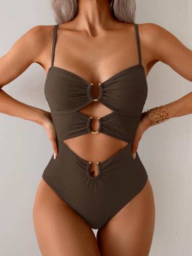 Image of Eomenie Womens Cutout One Piece Swimsuit with Ring Linked Sexy Monokini Bathing Suit for Beach Vacation