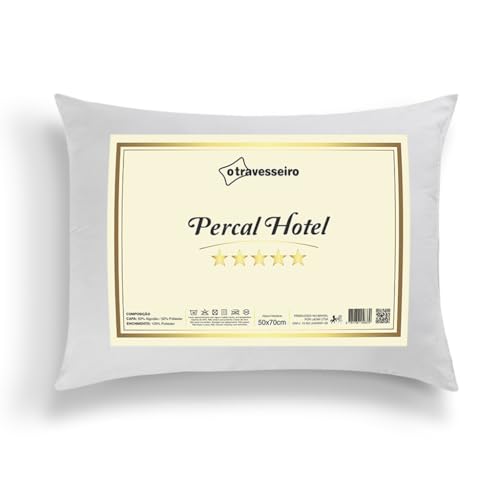 Travesseiro Percal Hotel 5 Estrelas 100% Fibra Siliconada Toque macio Antialérgico, Lavável