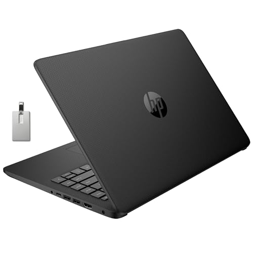 HP Stream 14" HD BrightView Laptop, Intel Celeron N4020, 16GB RAM, 64GB Storage, Intel HD Graphics, 720p Webcam, 1 Year Office 365, Black, Win 11 S, 32GB Hotface USB Card