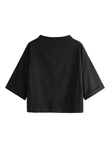 SweatyRocks Women's 3/4 Sleeve Mock Neck Basic Loose T-Shirt Elegant Top2