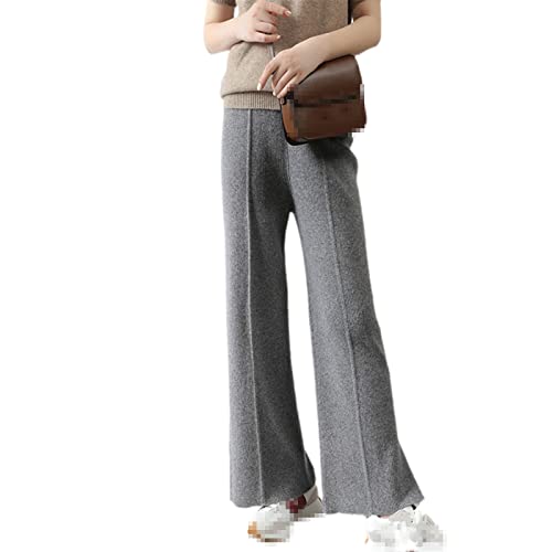 Pantalon en laine tricoté Sweejim taille haute et jambe large pour femme en gris