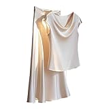 HGps8w Women's Elegant Satin Two Piece Outfits Cowl Neck Cap Sleeve Crop Top and Maxi Skirt Business Casual Night Out Sets