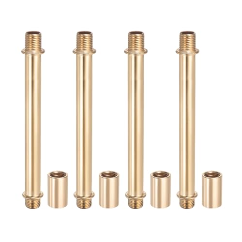 Image of PATIKIL Straight Pipe Lamp Stems Rod Kit, 4 Set M10 Carbon Steel 120mm(4.72 inch) Long Double End Thread Rod with Coupling Nuts Sleeve Connector for Table Lamps Chandeliers,Gold