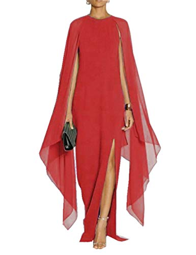 Boan - Vestido largo para mujer, estilo sexy y maxi de trapo, con abertura sin mangas, con velo de satén, elegante, para fiesta, ceremonia o fiesta, talla Plus rojo 46