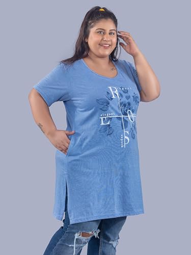 Image of CUPID Women Cotton Round Neck Half Sleeves T-Shirt,Night n Sleep Wear,Daily Use Gym /Lounge Wear Long Tops with Pocket