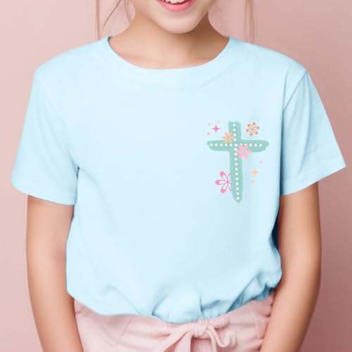 Image of Christian Shirts for Girls Bible Verse God Shirt Kids Graphic Tees Cute Cross Outfits Floral Print Summer Top