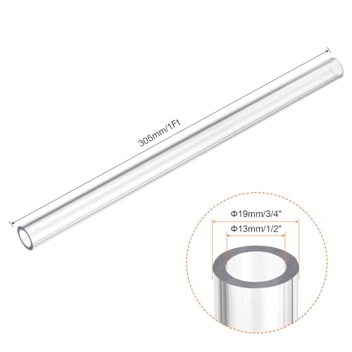 Image of uxcell Clear Rigid Tubing 13mm(1 /2 inch) ID x 19mm(3 /4 inch) OD x 1Ft(305mm) Length Round Plastic Polycarbonate Tube