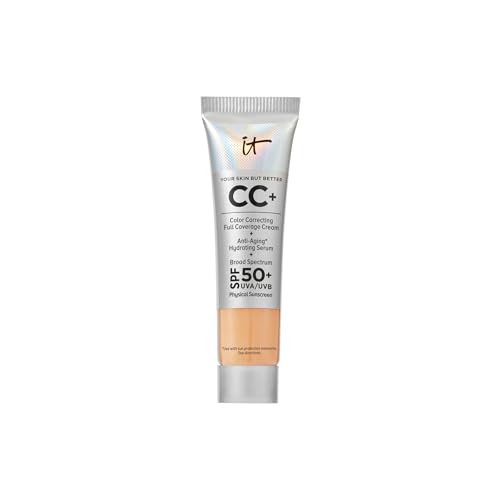 IT Cosmetics CC+ Cream Travel (Medium Tan) - Natural Full Coverage Foundation With SPF 50+, Color Corrector & Anti-Aging Hydrating Serum, Hyaluronic Acid + Peptides, Up To 24H Wear - 0.4 fl oz