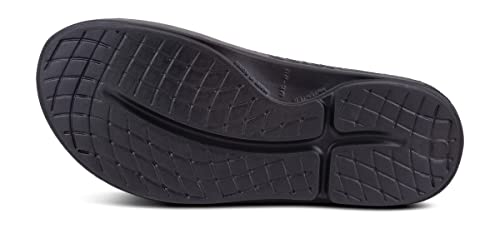 Image of OOFOS OOahh Slide, Matte Black - Men's Size 14, Women's 16 Lightweight Recovery Footwear Reduces Stress on Feet, Joints & Back Machine Washable 16 Women /14 Men