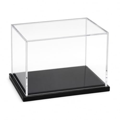 Image of Clear Acrylic Display Box with Black Base, Transparent Showcase Case for Collectibles and Figurines