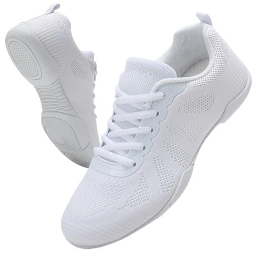 Kvwqoty Scarpe da Cheerleader Scarpe Cheerleading Varsity Ballo Cheer Allenamento con Lacci Bianchi per la Scuola Ginnastica Donna Antiscivolo Jazz Yoga Fitness Bianco 32