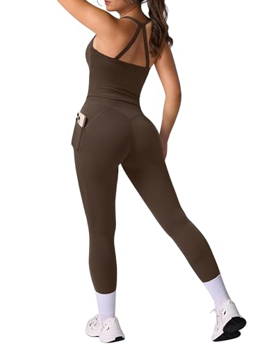 DOULAFASS Rückenfrei Sport Outfit Damen Set Tanktops Butt lift Leggings Gym Set Zweiteiler Workout Sets with Pockets
