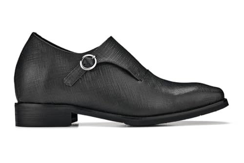 Image of CALTO Men's Invisible Height Increasing Elevator Shoes - Black Leather Slip-on Lightweight Formal Dress Loafers- 2.8 Inches Taller - Y1180 - Size 6.5 D(M) US