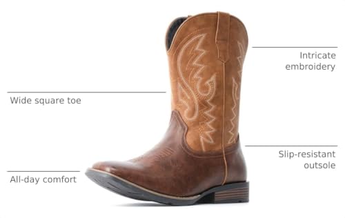 Image of IUV Cowboy Boots For Men with Wide Square Toe Western Retro Boot