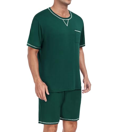 DIKFA Men's Modal Pajamas Set Soft Sleepwear Short-sleeve Pjs with Pockets 2pcs Lounge Casual Cozy Nightwear4