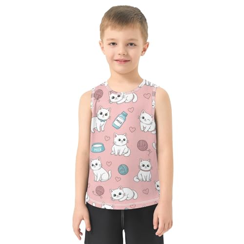J JOYSAY Cat Flowers Pink Boys Tank Top Sleeveless Muscle Shirts Quick Dry Active Workout Sport Kids T-Shirts 3-15T2