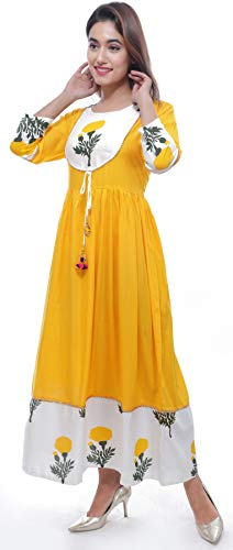 Image of Women's Rayon Anarkali Kurti with Banarasi Dupatta Set