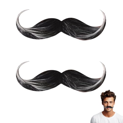 Ruayia 2 Stück Party-Künstlicher Gefälschte Bärte Party Gefälschter Bart Selbstklebender Realistischer Schnurrbart Lustiger Zubehör Falscher Kostüm Whisker für Männer Versammlungen Cosplay-Zubehör