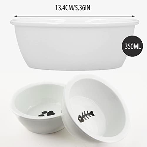 Ceramic Cat Bowls - Adjustable Elevated Cat Dog Bowls with Wood Stand for Water and Food - Double Tilted and Raised Pet Dish for Cats and Puppy (Double)