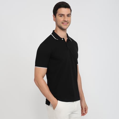 Image of Park Avenue Men Slim Fit Solid Pattern Cotton Polyester Blend Half Sleeve Polo Neck Casual T-Shirt