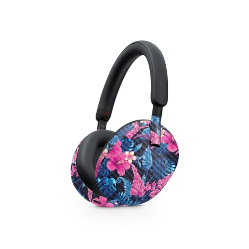 Image of MightySkins Carbon Fiber Skin Compatible with Sony WH-1000XM5 Headphones - Contrast Hibiscus | Protective, Durable Textured Carbon Fiber Finish | Easy to Apply