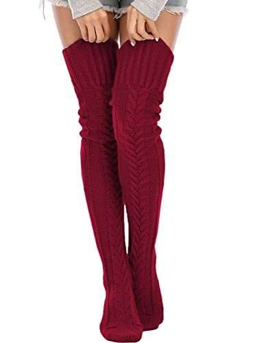 Image of YELAIVP Women's Cable Knitted Thigh High Boot Socks Extra Long Winter Stockings Over Knee Leg Warmers