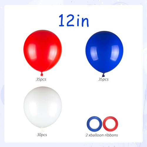 Image of 100pcs Red White and Blue Balloons, 12 inch Independence Day Patriotic Balloons for 4th of July Graduation Baseball Birthday Party Decorations