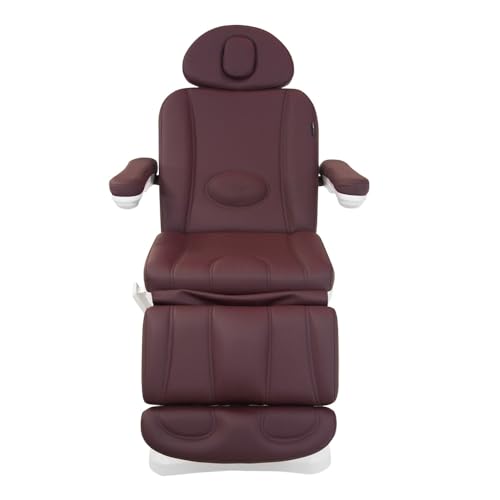 Image of SKINACT Malibu Electric Medical Spa Facial Treatment Chair /Table with 240 Swivel Base, Adjustable Backrest, Leg Rest and Wired Hand Remote Control (Wine)
