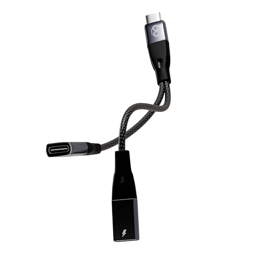 Image of 2 in 1 Type C Audio & Charging Adapter | USB C to Dual Type C Connector | 60W PD Fast Charging + Music & Call Support | Aluminum Alloy & Braided Cable | USB-C Headphone Adapter with Carry Pouch