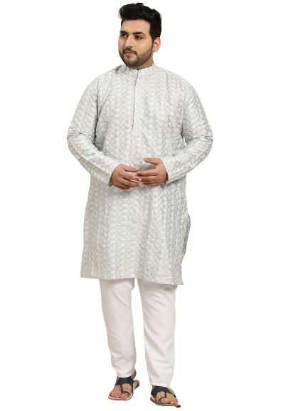Image of SOJANYA (Since 1958, Men's Silk Blend Grey Kurta Pyjama & Silk Blend Jacket Combo