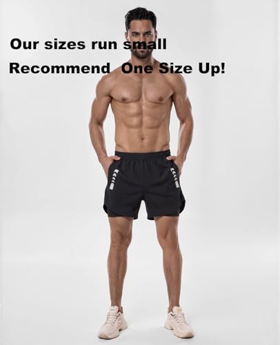 Men's 2 in 1 Running Shorts 5 inch Gym Athletic Workout Shorts with Liner Quick Dry with Back Zipper Pockets2