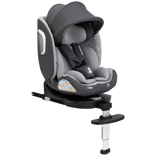 Silla de Coche para Bebé Infantil i-Size ISOFIX Giro 360°, Apto 0-12 Años (40-150cm), Pierna de Apoyo, Protección Antiimpactos, Certificado ECE R129 (Gris claro)