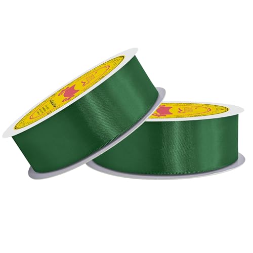 Image of 100 Yards Forest Green Satin Ribbon Polyester Ribbon for Gift Wrapping Very Suitable for Weddings Party Hair Bow Invitation Decorations and More（1-1 /2 inch X 50Yards X 2 Roll）