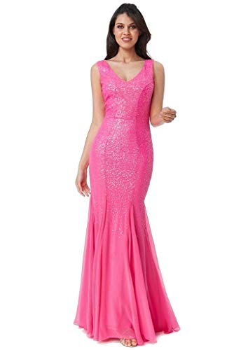Goddiva Pink Sequins Chiffon Maxi Bridesmaid's Evening Party Dress RRP ÂŁ69.99 (10)