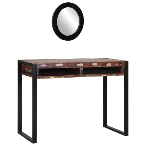 vidaXL Rustikaler Vanity Tisch mit Spiegel für Make-up Stauraum Massivholz Altholz Kompakter Design Stilvoller persönlicher Pflegebereich Konsolentisch Holz Möbel Badezimmer Eingangsbereich vidaXL Rustikaler Vanity Tisch mit Spiegel für Make-up Stauraum Massivholz Altholz Kompakter Design Stilvoller persönlicher Pflegebereich Konsolentisch Holz Möbel Badezimmer Eingangsbereich