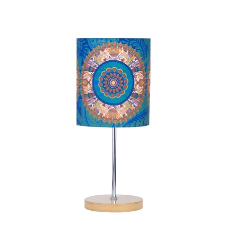 Image of KOLOROBIA Table Lamp with Wooden Base for Night Reading, Bed Room,Home & Decor (14 Inch Height, 1 Floor Lamp, Base, Shade & Bulb, Wire, Plug & Holder)- Cylindrical lamp-Egyptian Tranquility
