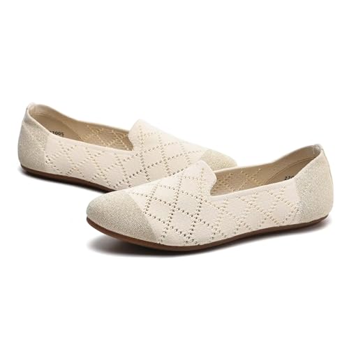 Image of poemlady Women's Ballet Flat Shoes Dress Shoes Knit Round Toe Slip On Ballerina Walking Flats Shoes for Woman Low Wedge Casual
