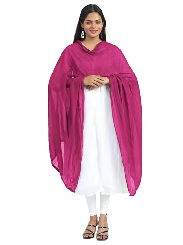 Image of Miraan Solid Pure Cotton Dupatta with Pom Pom Border, 2.25 meters length (DUPCOTTON)