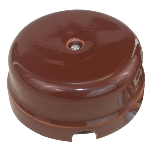OASHISU Caja de derivación de porcelana para instalaciones de 4 orificios para entrada/salida del cable. Cubre cables y cubrecables de cerámica, Ø 78 mm Prof. 35 mm, color marrón