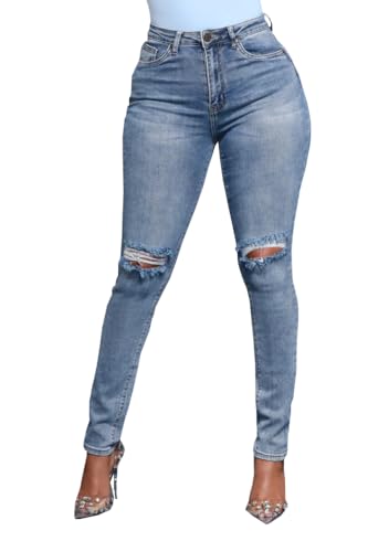 Skinny Jeans for Women Elastic High Waist Stretchy Classic Drawstring Slimming Jeggings Ripped Denim Trousers Pants