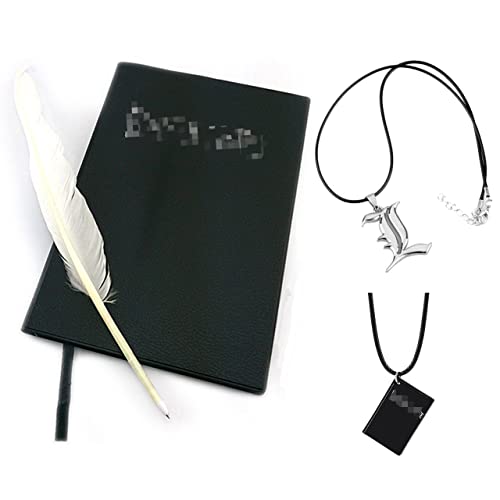 ODINGONS 4 PCS Set Notebook Anime Cosplay Japan Anime Theme Writing Journal Feather Pen L Necklace & Book Chain Anime Accessories