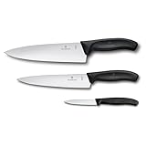 VICTORINOX(ビクトリノックス) 【Amazon.co.jp限定】包丁セット 食洗機対応 ペティナイフ１本と牛刀包丁2本の3本セット 8/19/20cm 直刃 ブラック 人間工学に基づいた軽くて扱いやすい キッチンセット スイスクラシック 6.7133.3G