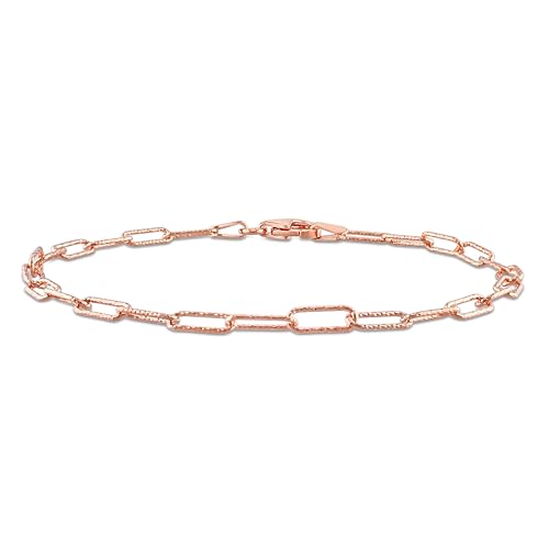 Women's Fancy Paperclip Chain Bracelet - Italian 925 sterling silver bracelets for Women - pulseras para mujer - 3mm - Unisex Design - Sterling Silver 925, Rose Gold Plated, Yellow Gold Plated - Classic Link bracelet (Fancy Paperclip Style - Rose Gold Plated - 9in)