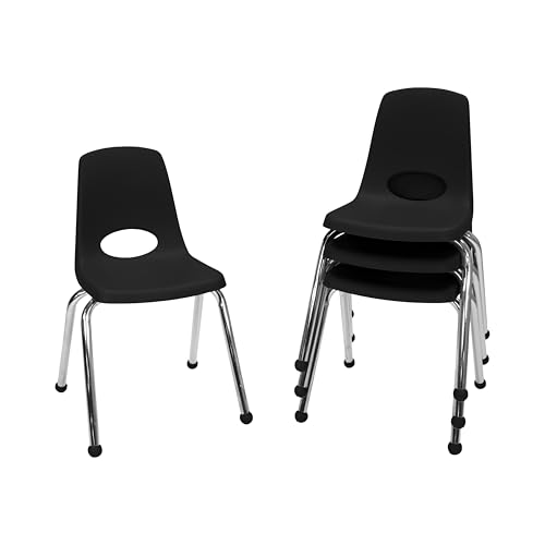 FDP 16' School Stack Chair,Stacking Student Seat with Chromed Steel Legs and Ball Glides for in-Home Learning or Classroom - Black (4-Pack), 10382-BK