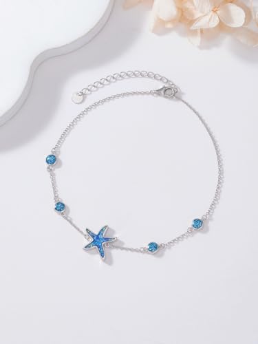 Image of WINNICACA 925 Sterling Silver Anklets for Women Adjustable Beaded Butterfly Opal Anklet Bracelet Foot Chains Jewelry Gifts for Women Beach Birthday Christmas Gift