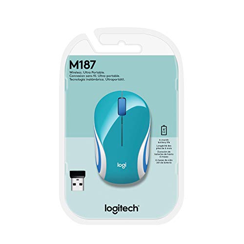 Mini Mouse sem fio Logitech M187 com Conexão USB e Pilha Inclusa - Verde Água