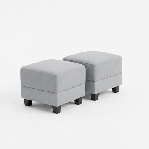 Image of FURNY Woodswave 5 Seater 3+1+1+2 Puffy Sofa Set for Living Room in Premium Velvet Finish (Light Grey) Durable & Comfortable Ideal for Living Rooms