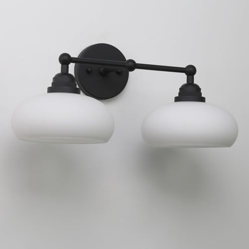 Image of Yosoan 2-Light Boho Vanity Wall Sconce with Milk White Shade, Indoor Mordern Hardwired Vintage Industrial Wall Mounted Brass Single Wall Light for Bedroom Living Room Stairwell Hallway(Black)