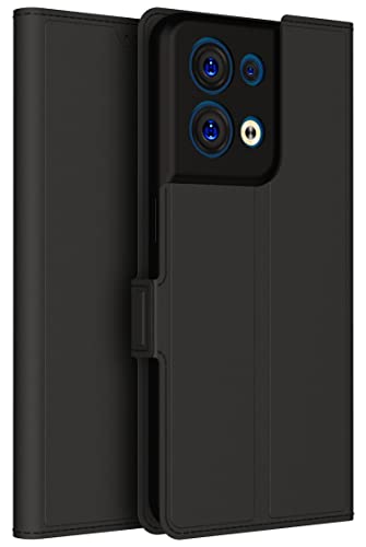 Image of Kapa Noble Slim Magnetic Leather Flip Case Cover for Oppo Reno 8 (5G),Card Holder Stand Leather Flip Wallet Case (Black)