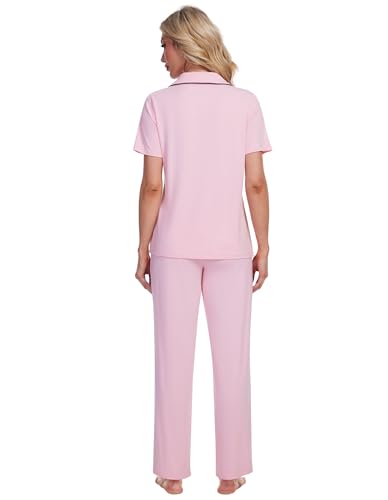Image of Pajamas Set for Women Soft Knit Button Down Sleepwear 2 Piece Breathable Viscose from Bamboo Pjs S-XXL